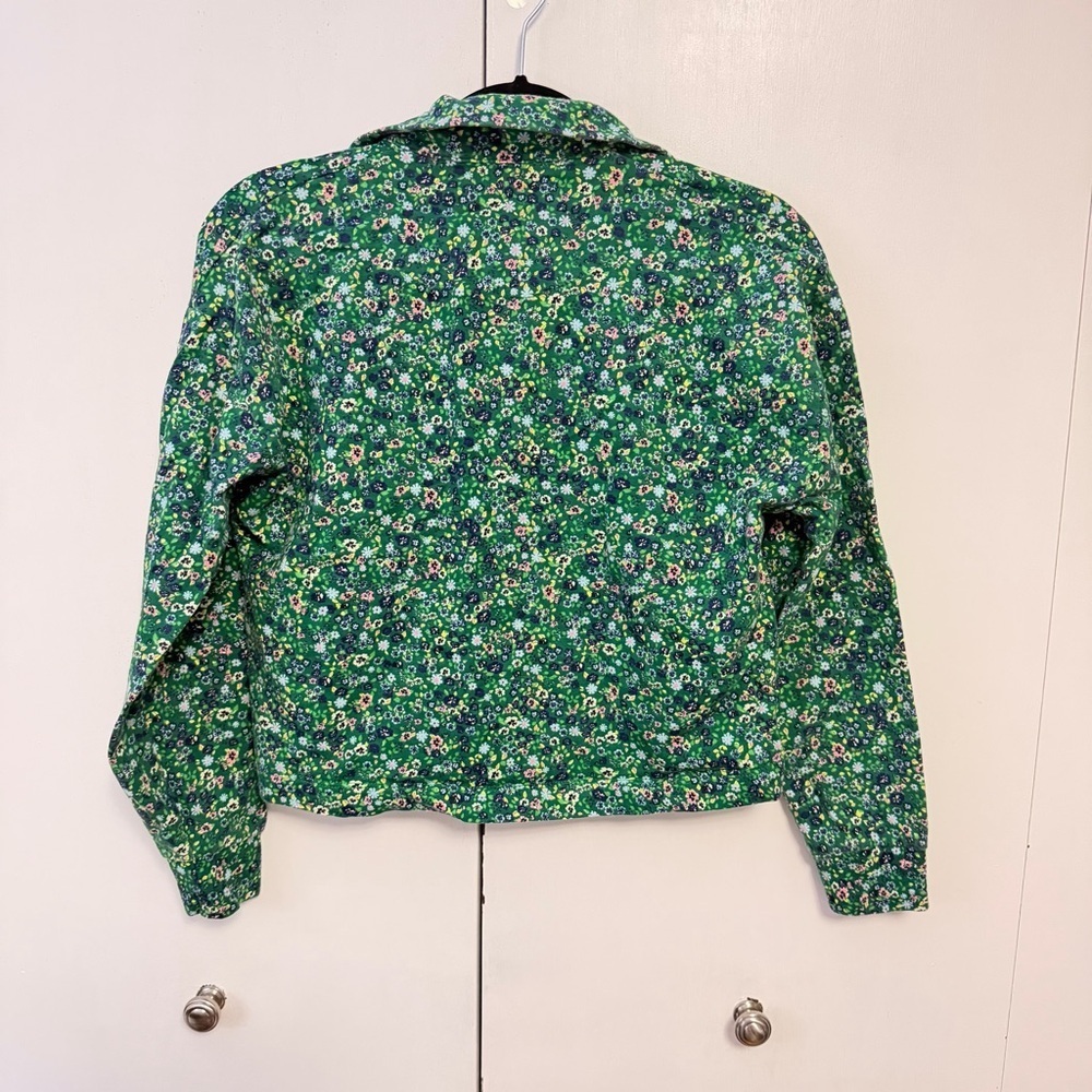 ZARA Green Floral Cropped Boxy Polo Collared Shirt | Size S - Picture 3 of 4